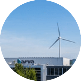 Dream Industrial REIT Icon, a Windmill in a circle with blue sky's cloud